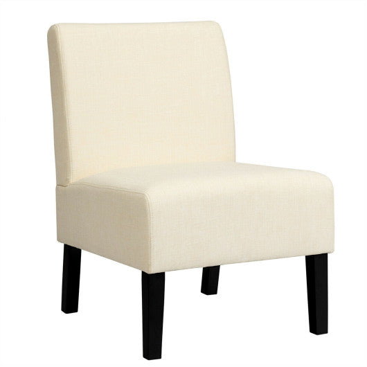 Costway Beige Armless Accent Chair with Rubber Wood Legs