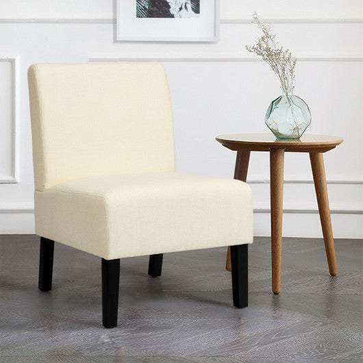 Costway Beige Armless Accent Chair with Rubber Wood Legs
