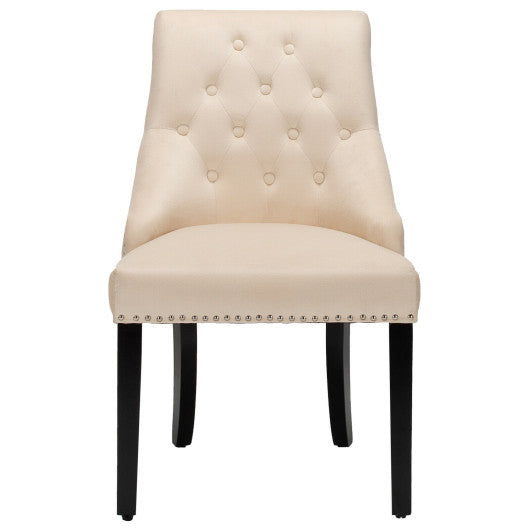 Costway Beige Modern Upholstered Button-Tufted Dining Chair with Nail Trim