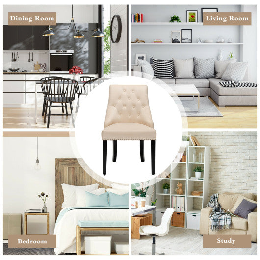 Costway Beige Modern Upholstered Button-Tufted Dining Chair with Nail Trim