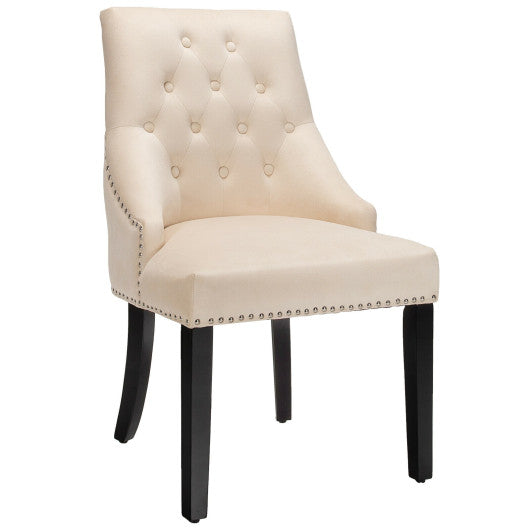 Costway Beige Modern Upholstered Button-Tufted Dining Chair with Nail Trim