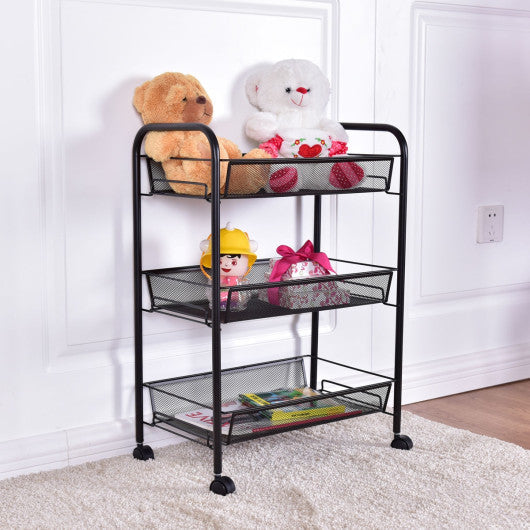 Costway Black 3-Tier Storage Rack Trolley Cart