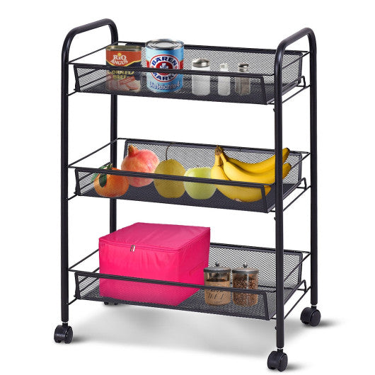 Costway Black 3-Tier Storage Rack Trolley Cart