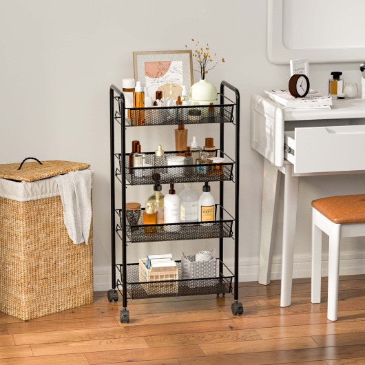 Costway Black 4 Tier Storage Rack Trolley Cart-Black
