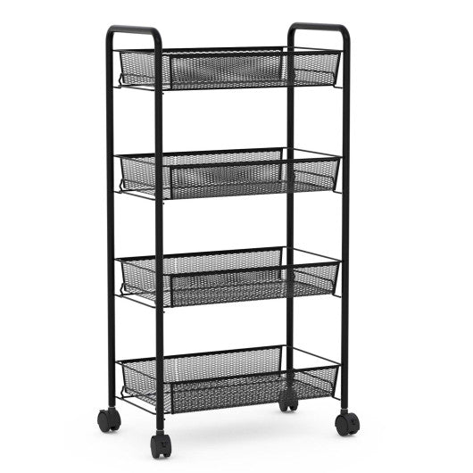 Costway Black 4 Tier Storage Rack Trolley Cart-Black