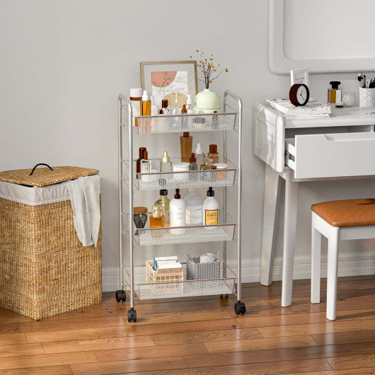 Costway Black 4 Tier Storage Rack Trolley Cart-Gray