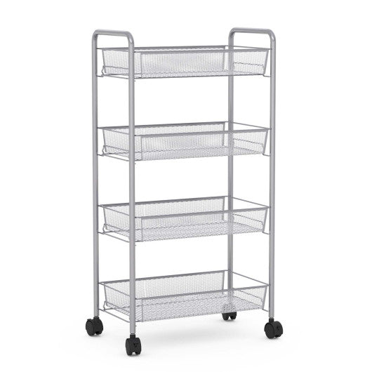 Costway Black 4 Tier Storage Rack Trolley Cart-Gray