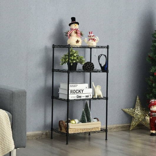 Costway Black 4-Wire Shelving Metal Adjustable Storage Rack with Removable Hooks