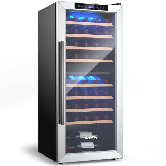 Costway Black 43 Bottle Wine Cooler Refrigerator Dual Zone Temperature Control with 8 Shelves