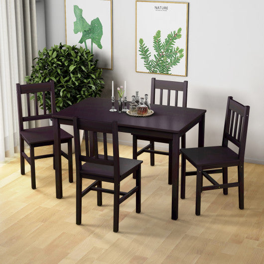 Costway Black 5 Pieces Wood Dining 4 Chairs & Table Set