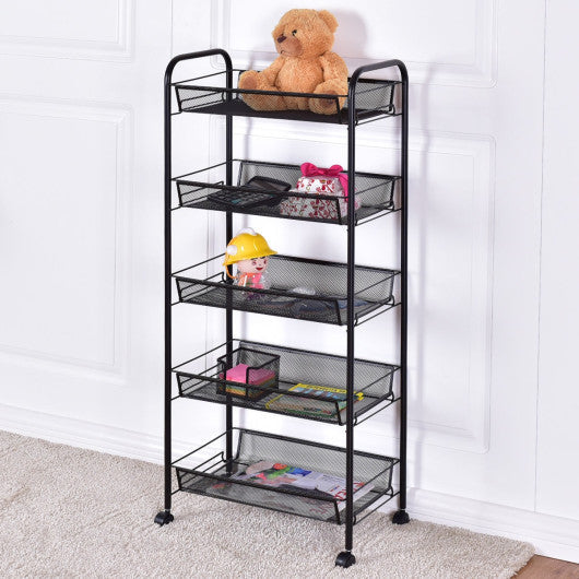 Costway Black 5-Tier Storage Rack Trolley Cart