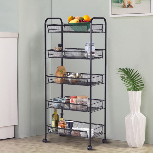 Costway Black 5-Tier Storage Rack Trolley Cart