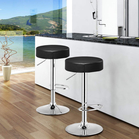 Costway Black Adjustable Round Leather Swivel Seat Bar Stool