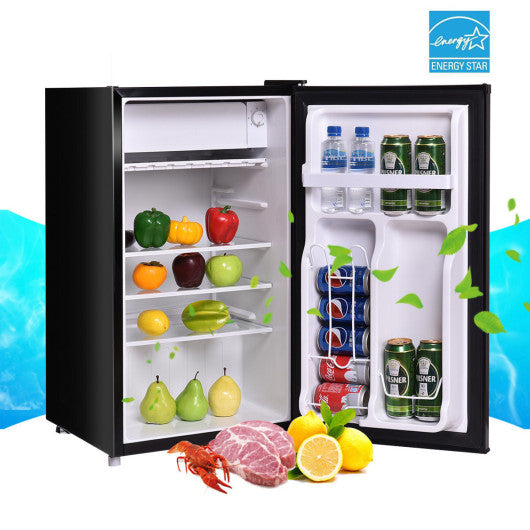 Costway Black Compact 3.2 cu ft. Single Door Small Cooler Refrigerator