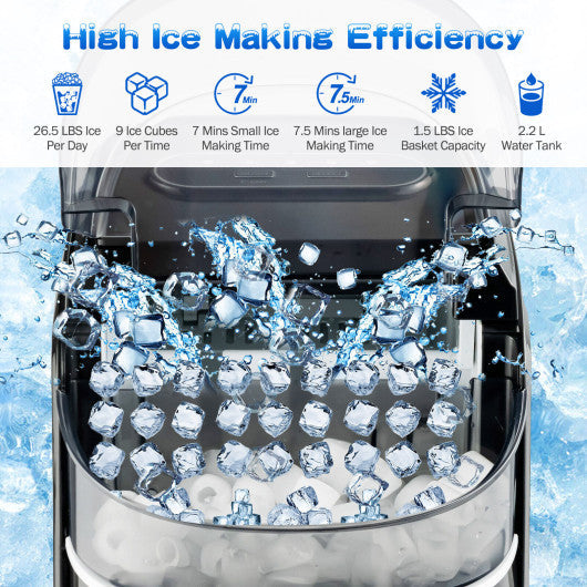 Costway Black Countertop Ice Maker 26.5lbs/Day with Self-Cleaning Function and Flip Lid