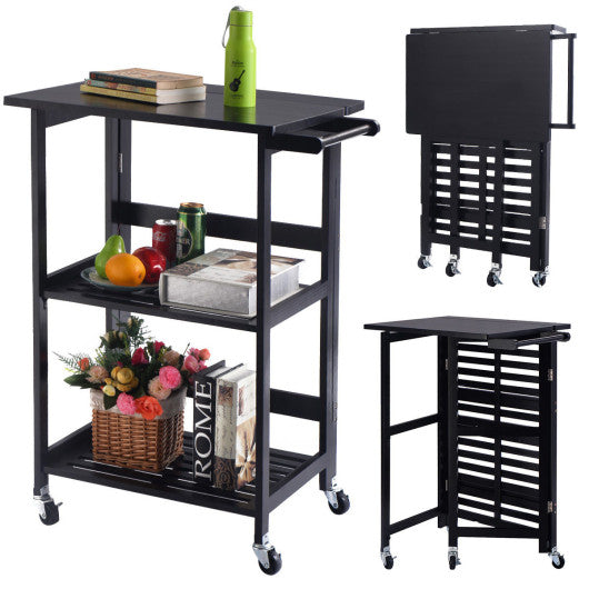 Costway Black Folding Kitchen Trolley Cart