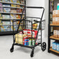 Costway Black Heavy Duty Folding Utility Shopping Double Cart