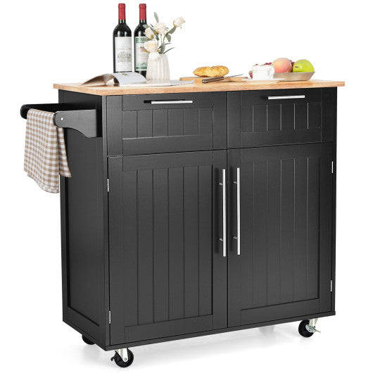 Costway Black Heavy Duty Rolling Kitchen Cart with Tower Holder and Drawer