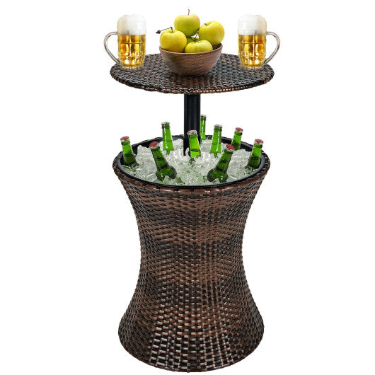 Costway Black Height Adjustable Patio Rattan Cooler Bar Table