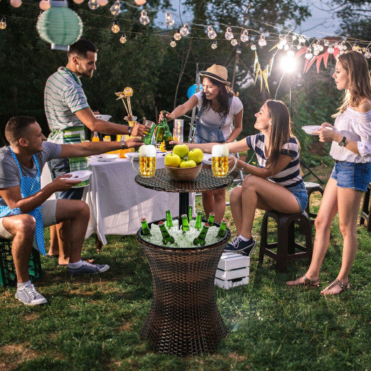 Costway Black Height Adjustable Patio Rattan Cooler Bar Table
