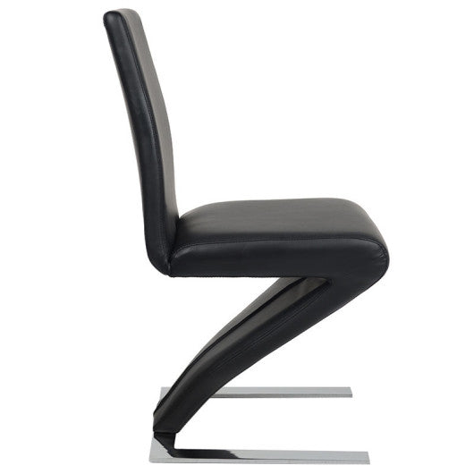 Costway Black High Back PU Leather Dining Chair Z Shaped Zigzag Home Room Furniture