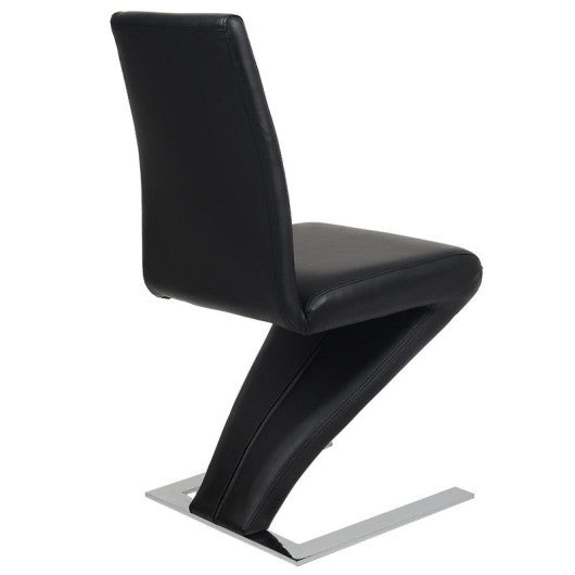 Costway Black High Back PU Leather Dining Chair Z Shaped Zigzag Home Room Furniture