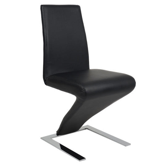 Costway Black High Back PU Leather Dining Chair Z Shaped Zigzag Home Room Furniture