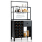 Costway Black Kitchen Baker's Rack Freestanding Wine Rack Table with Glass Holder and Drawer