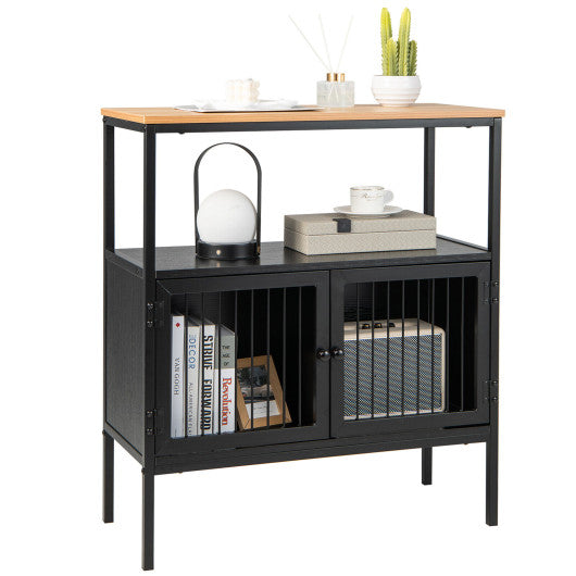 Costway Black Kitchen Buffet Cabinet with 2 Doors and Open Shelf