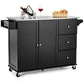 Costway Black Kitchen Island 2-Door Storage Cabinet with Drawers and Stainless Steel Top