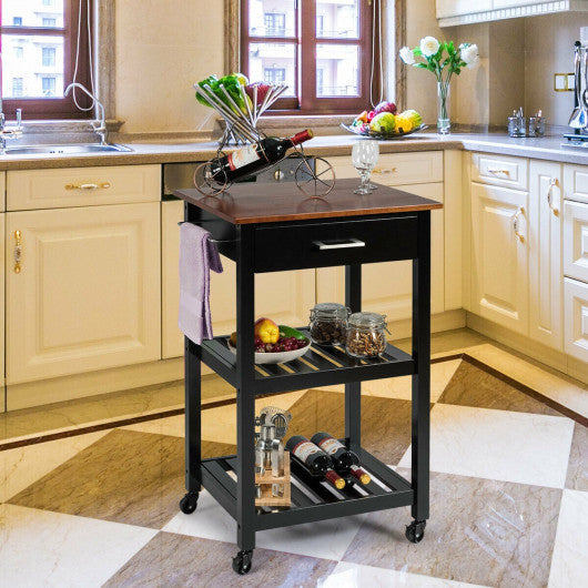 Costway Black Kitchen Island Cart Multifunction Rolling Trolley Small