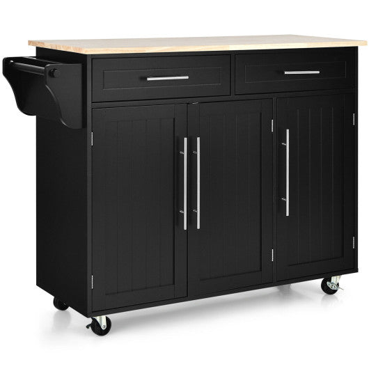 Costway Black Kitchen Island Trolley Wood Top Rolling Storage Cabinet Cart with Knife Block