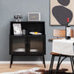 Costway Black Kitchen Sideboard Buffet with Open Cubby and 2 Glass Doors