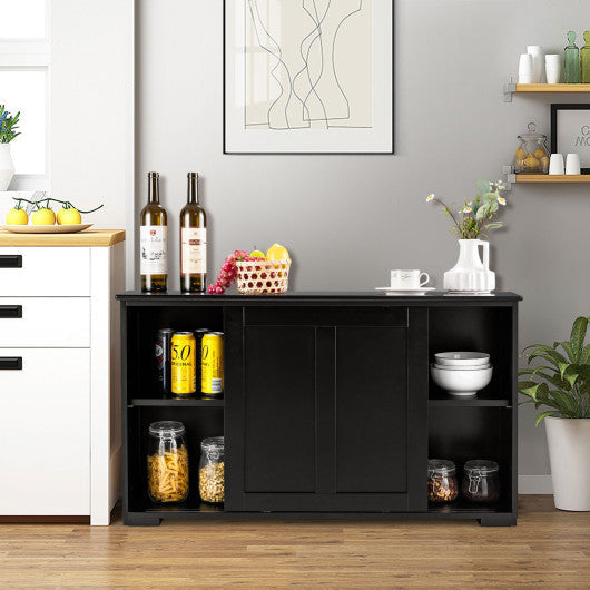 Costway Black Kitchen Storage Cupboard Cabinet with Sliding Door