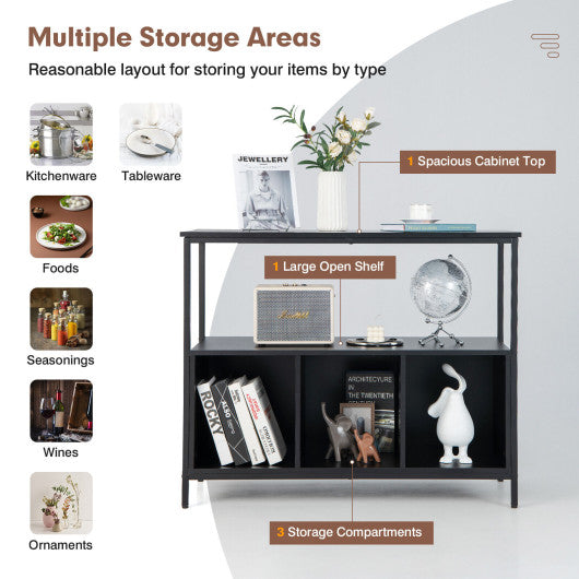 Costway Black Modern Kitchen Buffet Sideboard with 3 Compartments