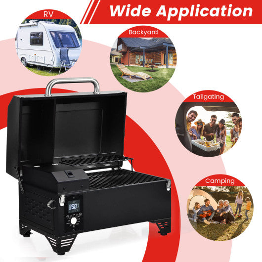 Costway Black Outdoor Portable Tabletop Pellet Grill and Smoker with Digital Control System for BBQ