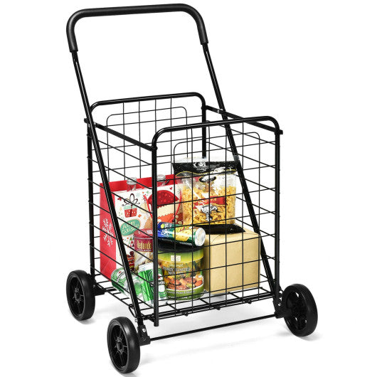 Costway Black Portable Folding Shopping Cart Utility for Grocery Laundry