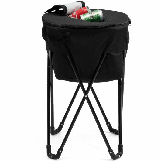 Costway Black Portable Folding Tub Ice Cooler with Stand & Travel Bag