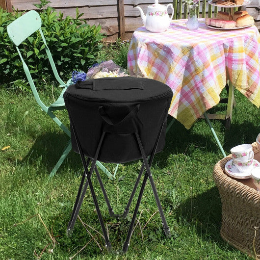 Costway Black Portable Folding Tub Ice Cooler with Stand & Travel Bag