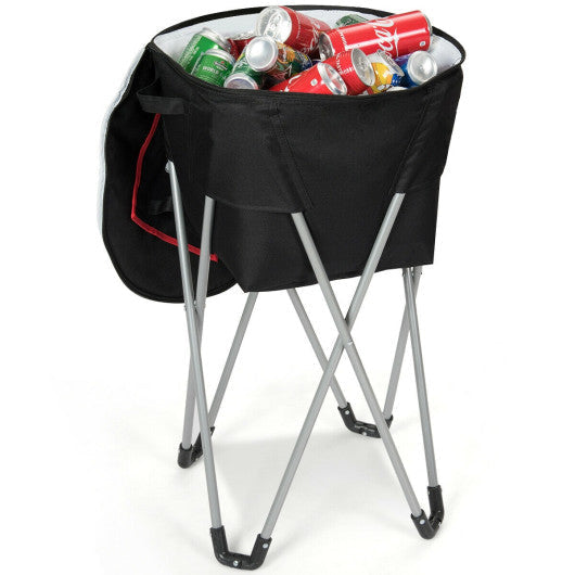 Costway Black Portable Insulated Tub Party Picnic Cooler with Folding Stand