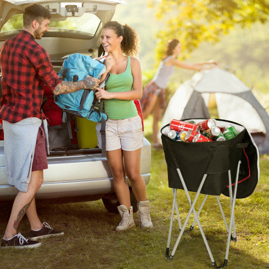 Costway Black Portable Insulated Tub Party Picnic Cooler with Folding Stand