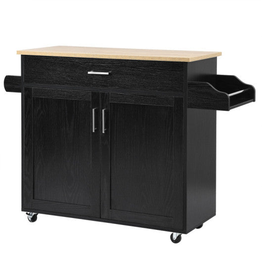 Costway Black Rolling Kitchen Island Cart with Towel and Spice Rack