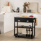 Costway Black Rolling Kitchen Island Trolley Cart with Drawers