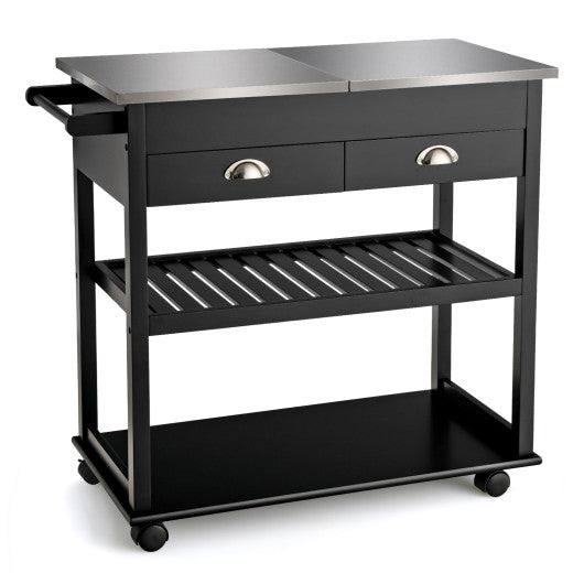 Costway Black Rolling Kitchen Island Trolley Cart with Drawers