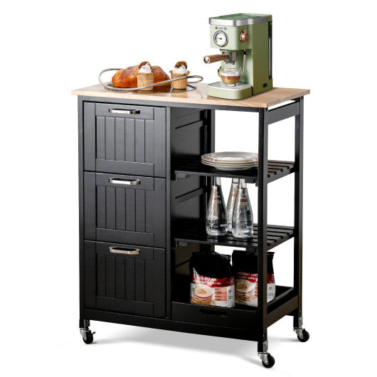 Costway Black Rolling Kitchen Island Utility Storage Cart with 3 Large Drawers