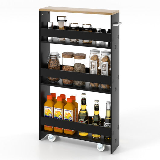 Costway Black Rolling Kitchen Slim Storage Cart Mobile Shelving Organizer with Handle