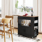 Costway Black Rolling Kitchen Trolley with 3 Spice Racks Drawer and Open Shelf