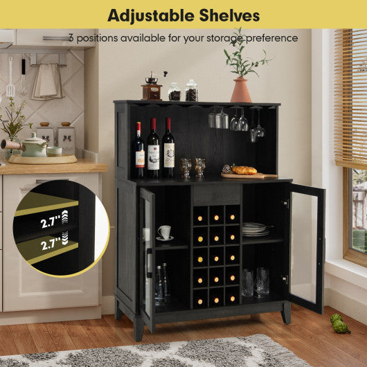 Costway Black Storage Bar Cabinet with Framed Tempered Glass Door