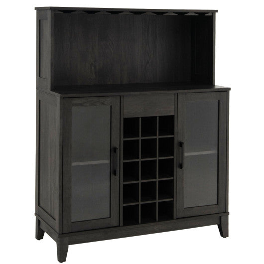 Costway Black Storage Bar Cabinet with Framed Tempered Glass Door