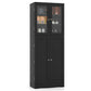 Costway Black Tall Kitchen Pantry Cabinet with Dual Tempered Glass Doors and Shelves